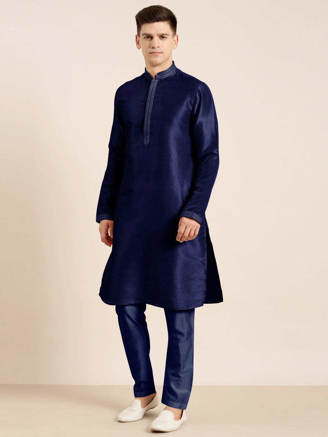 Navy Blue Embroidered Kurta Set