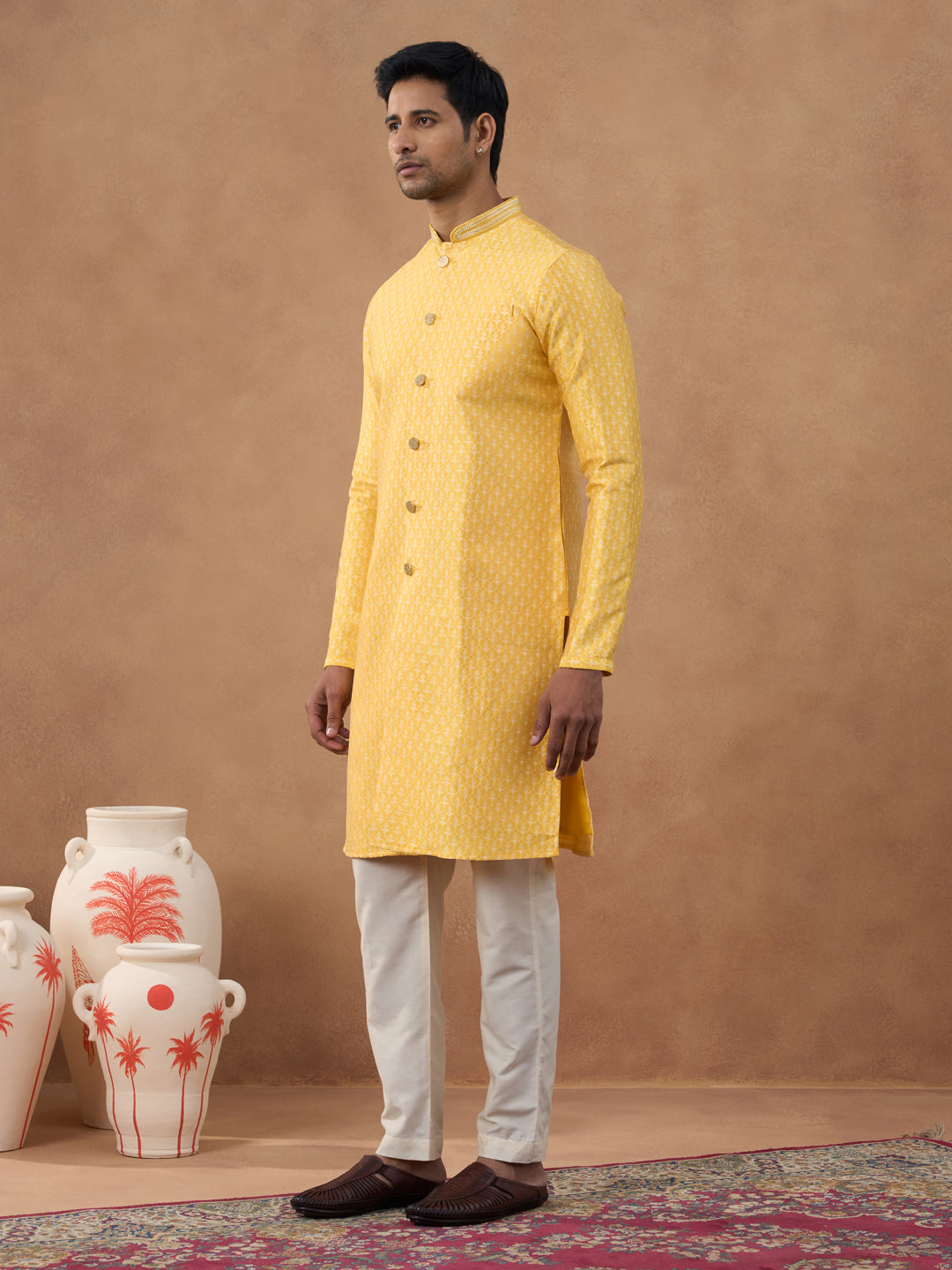 Festive Yellow Front Open Kurta Set