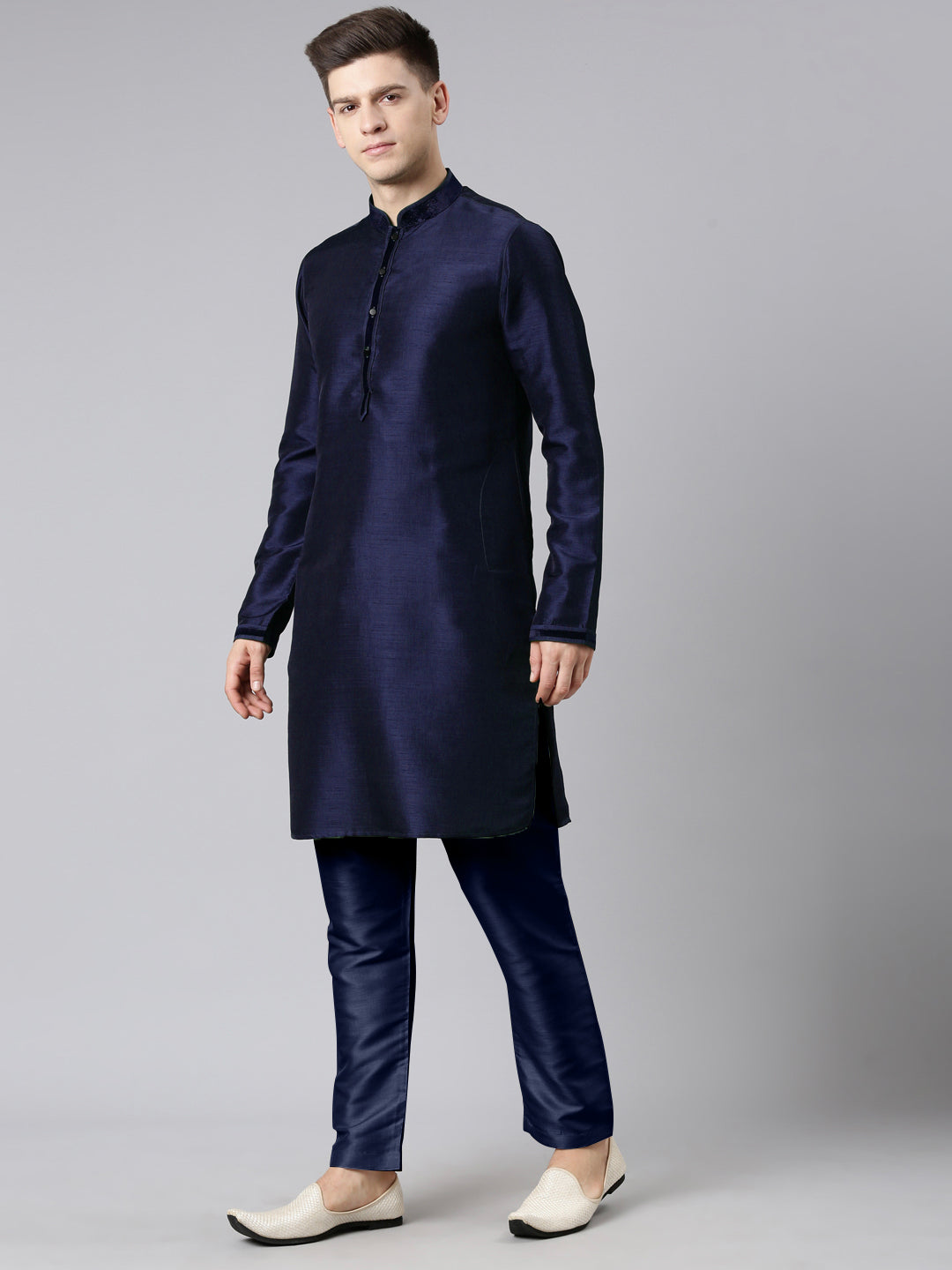 Blue Pleated Jacket Kurta Set