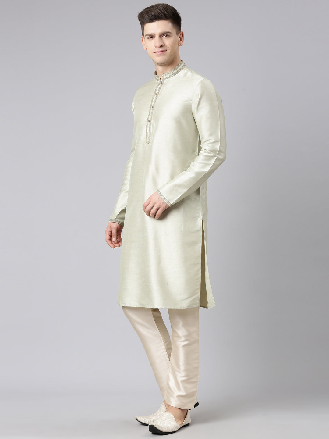 Pistachio Silk Embroidery Kurta Set