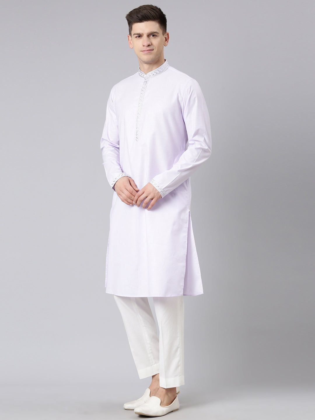 Lavender Cotton Embroidery Kurta Set