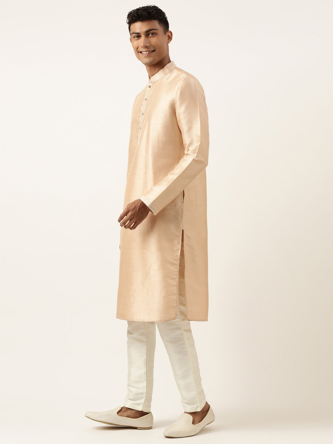 Peach Jacquard Jacket Kurta Set