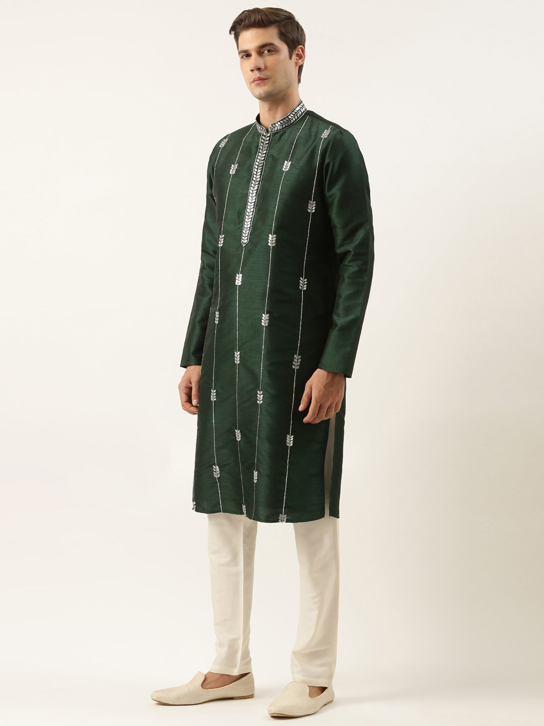 Green silk Gota Embroidered Kurta Set