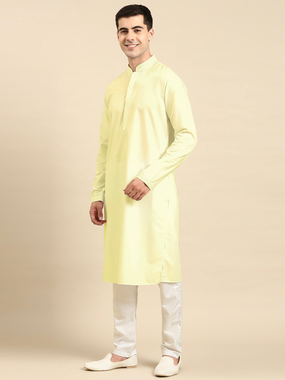 Light Yellow fine Cotton Kurta Set