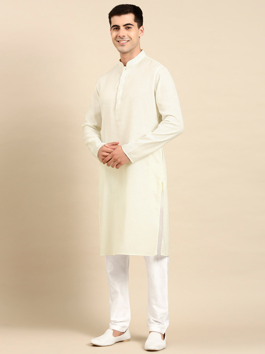 Cream Twill Weave Cotton Kurta  Set