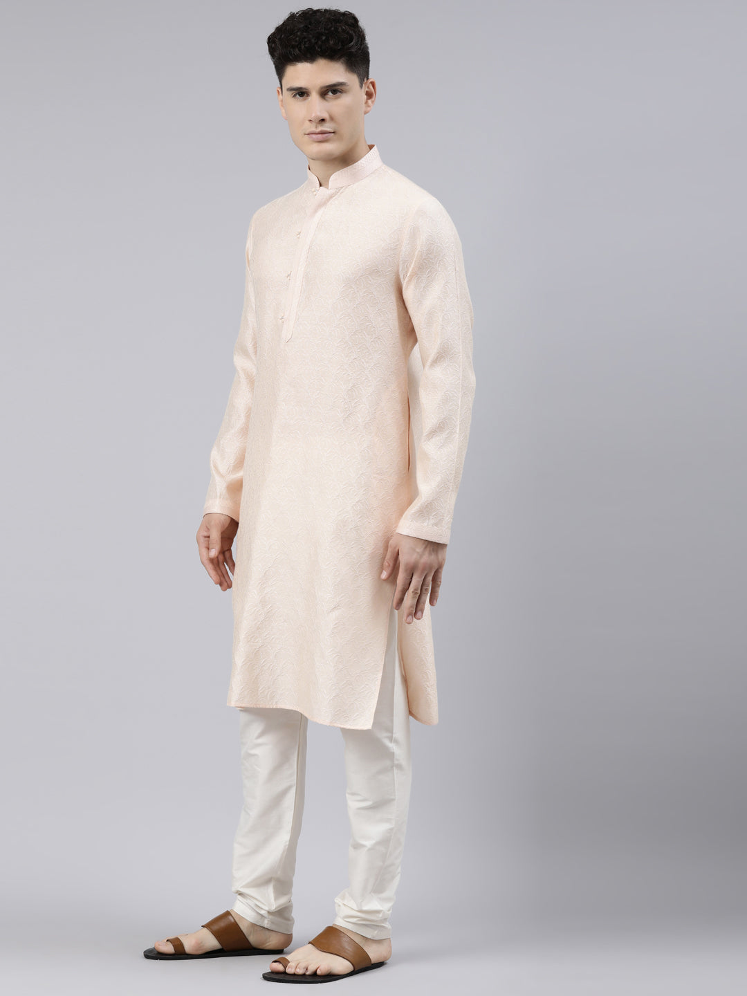 Light Peach Jacquard Kurta Set