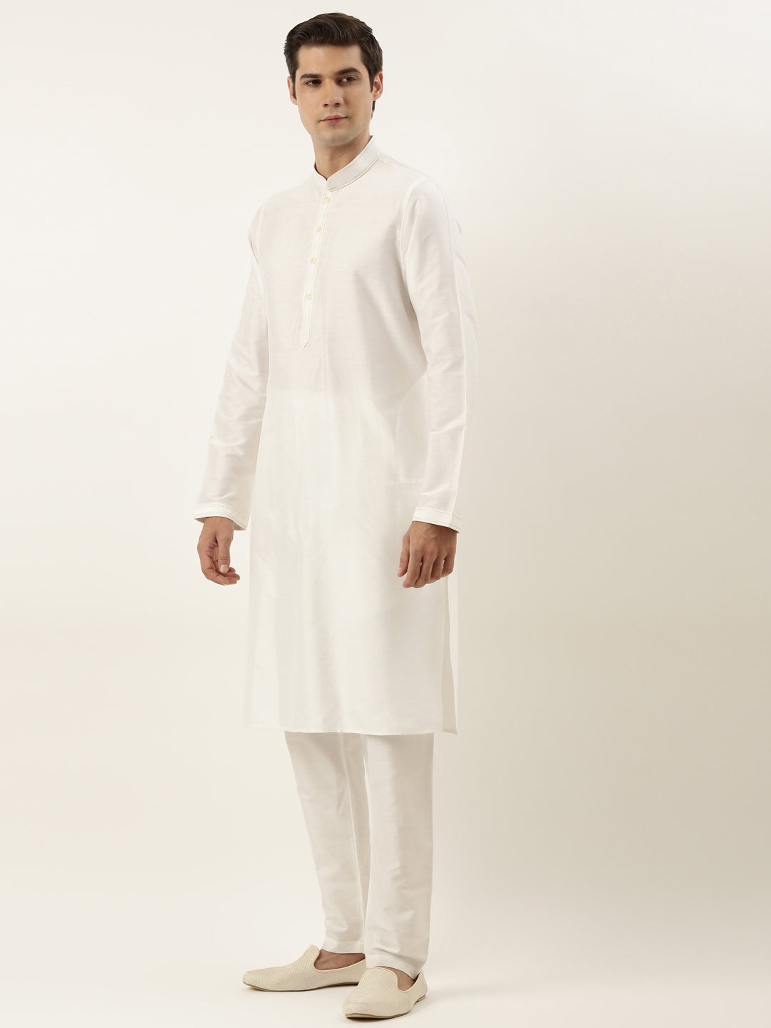 Off White Mirror Embroidered Jacket Kurta Set