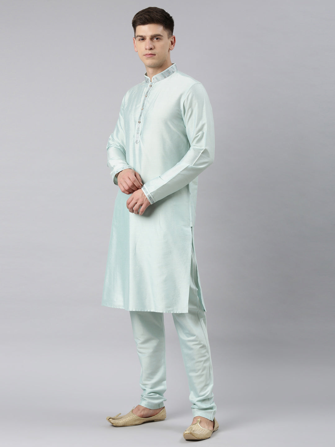 Light Blue Printed Jacquard Jacket W Light Blue Kurta