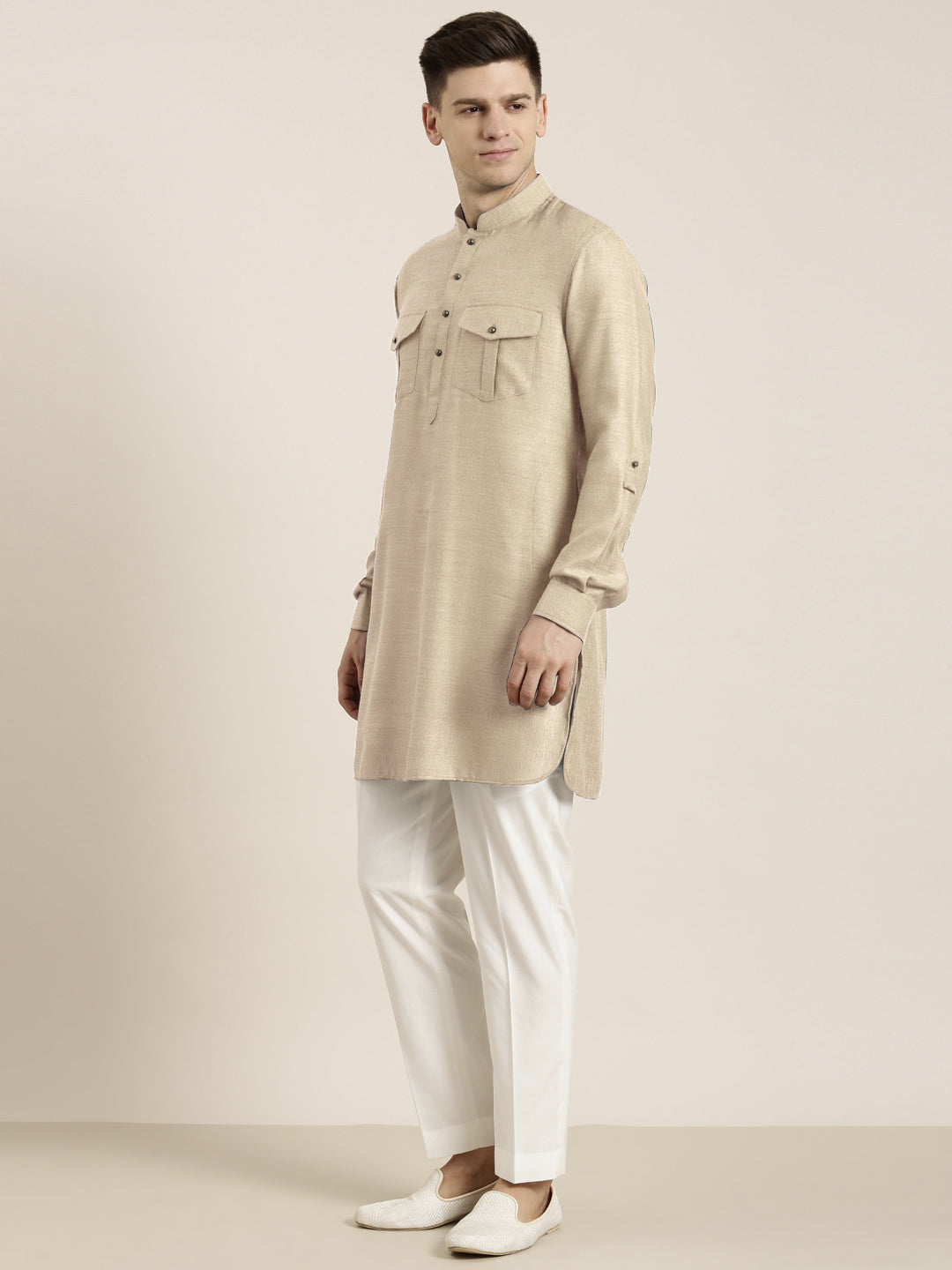 Beige cotton Short Pathani