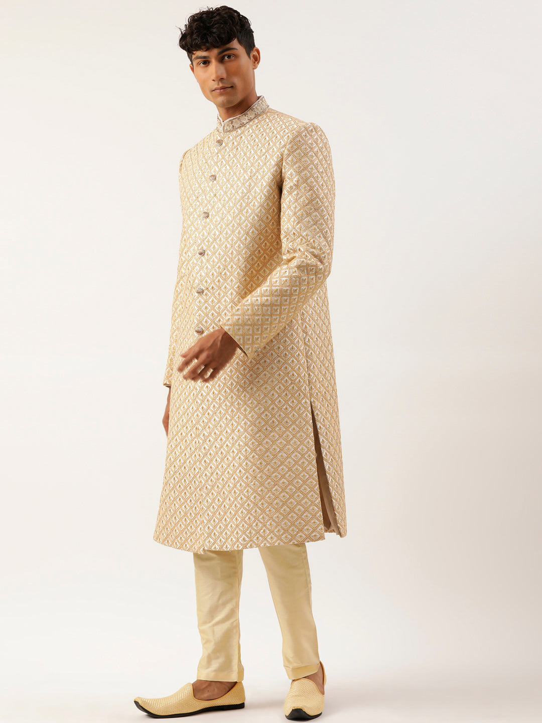 White Dori Embroidery Achkan