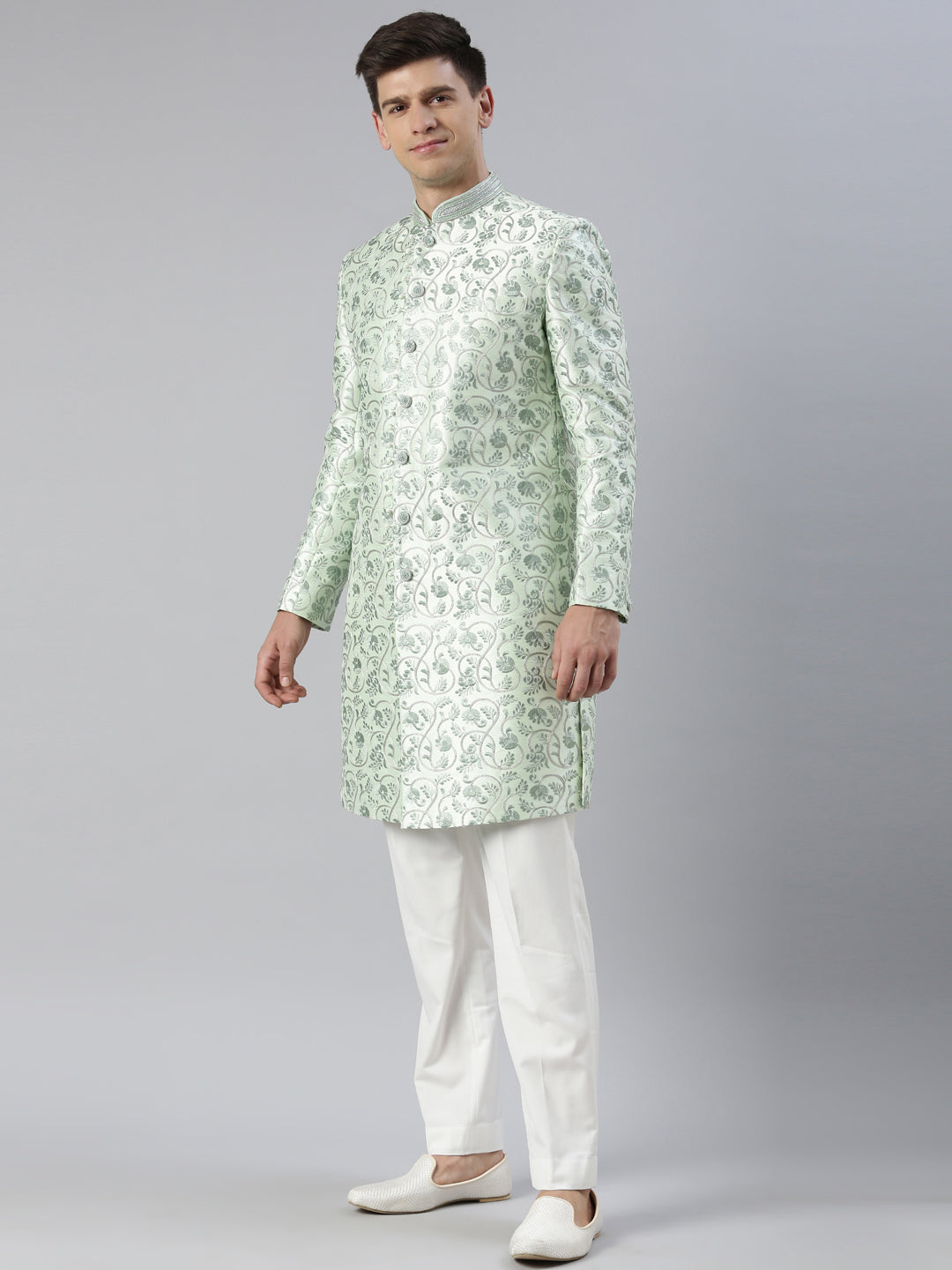 Light Green Embroidered  Indowestern