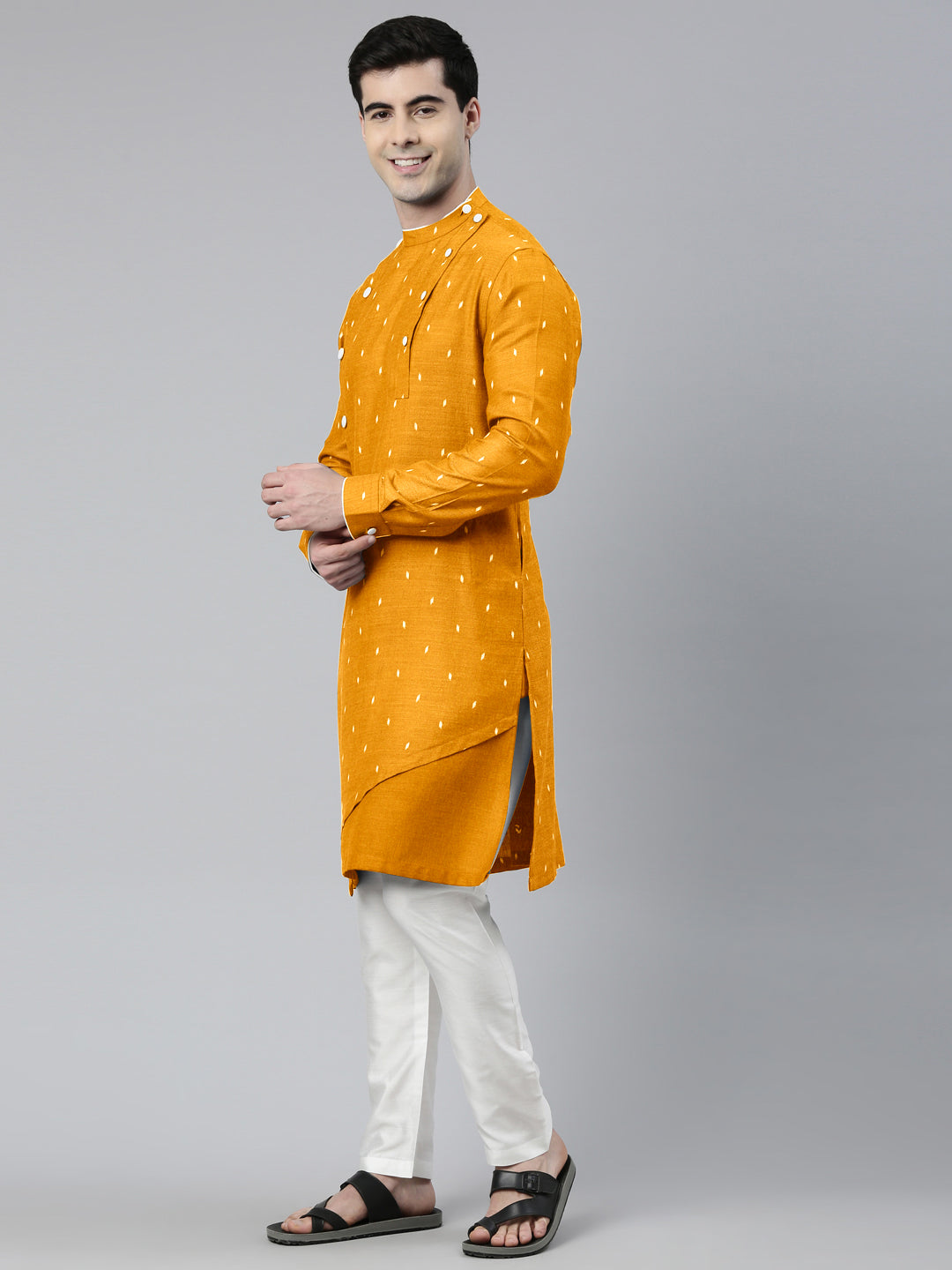 Mustard Design Asymmetrical Kurta Set