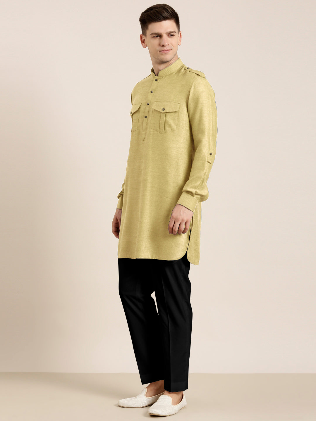 Greenish Beige cotton Short Pathani