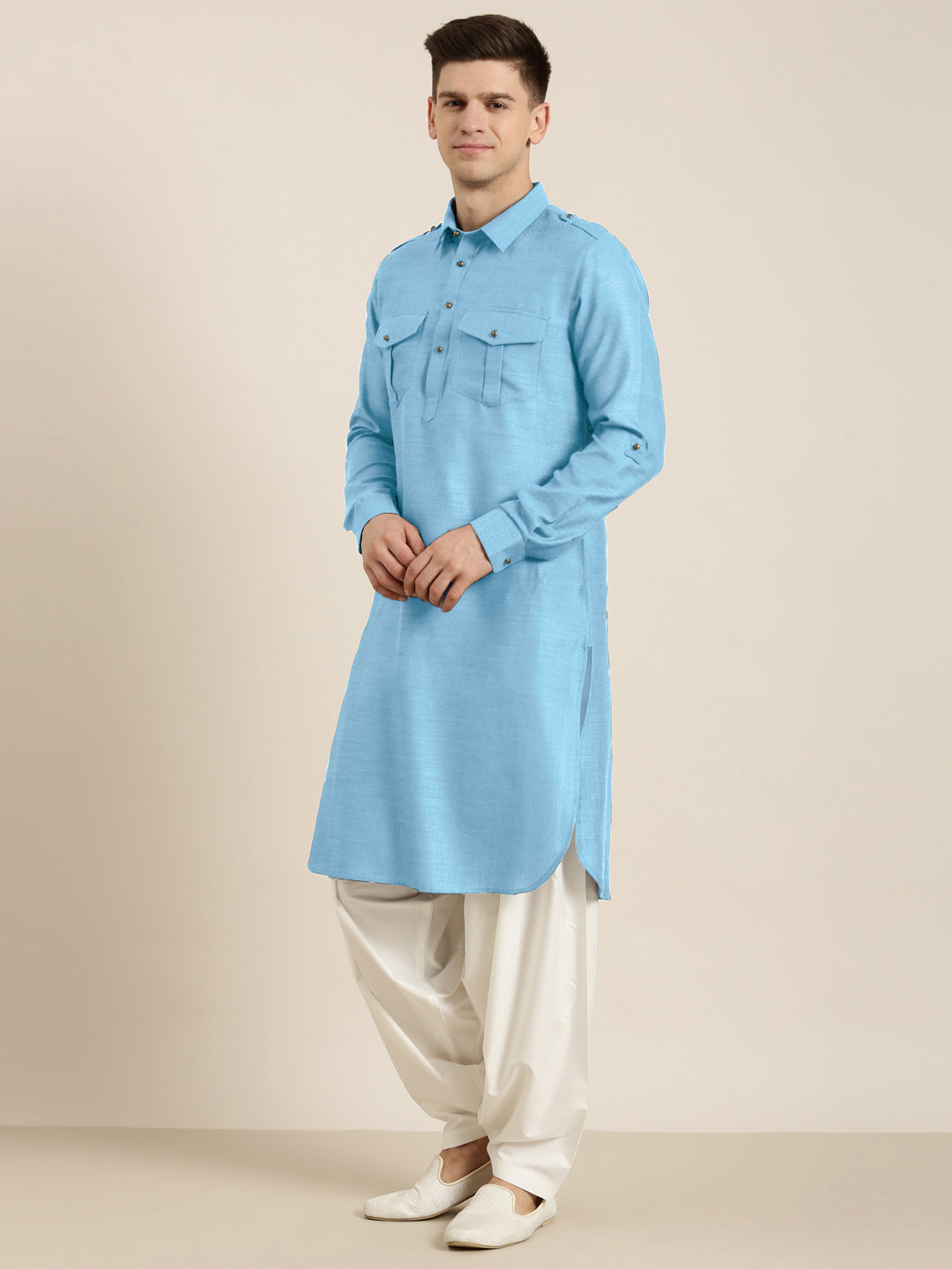 Light Blue cotton Pathani with Salwar