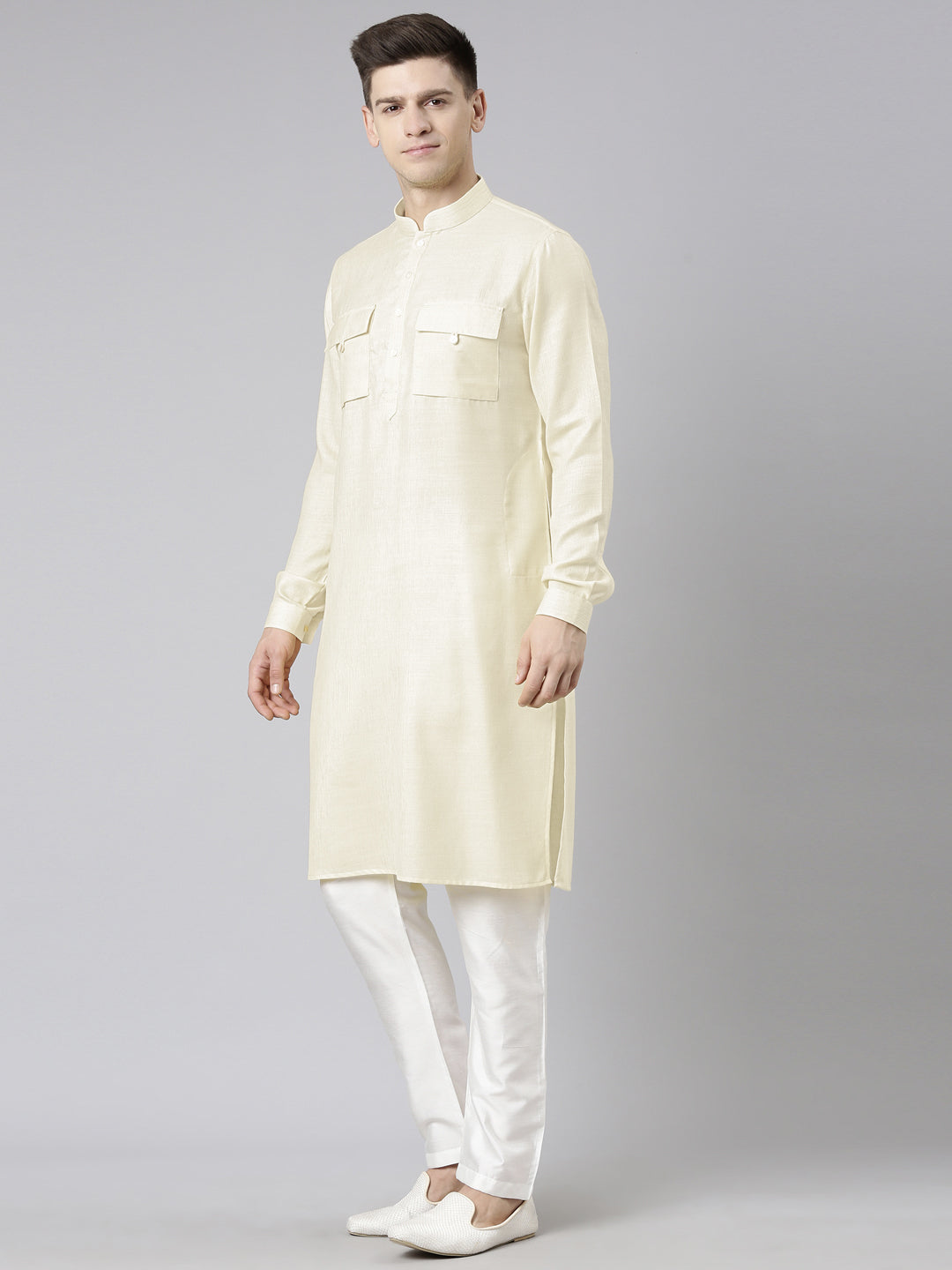 Cream Pathani Kurta Set