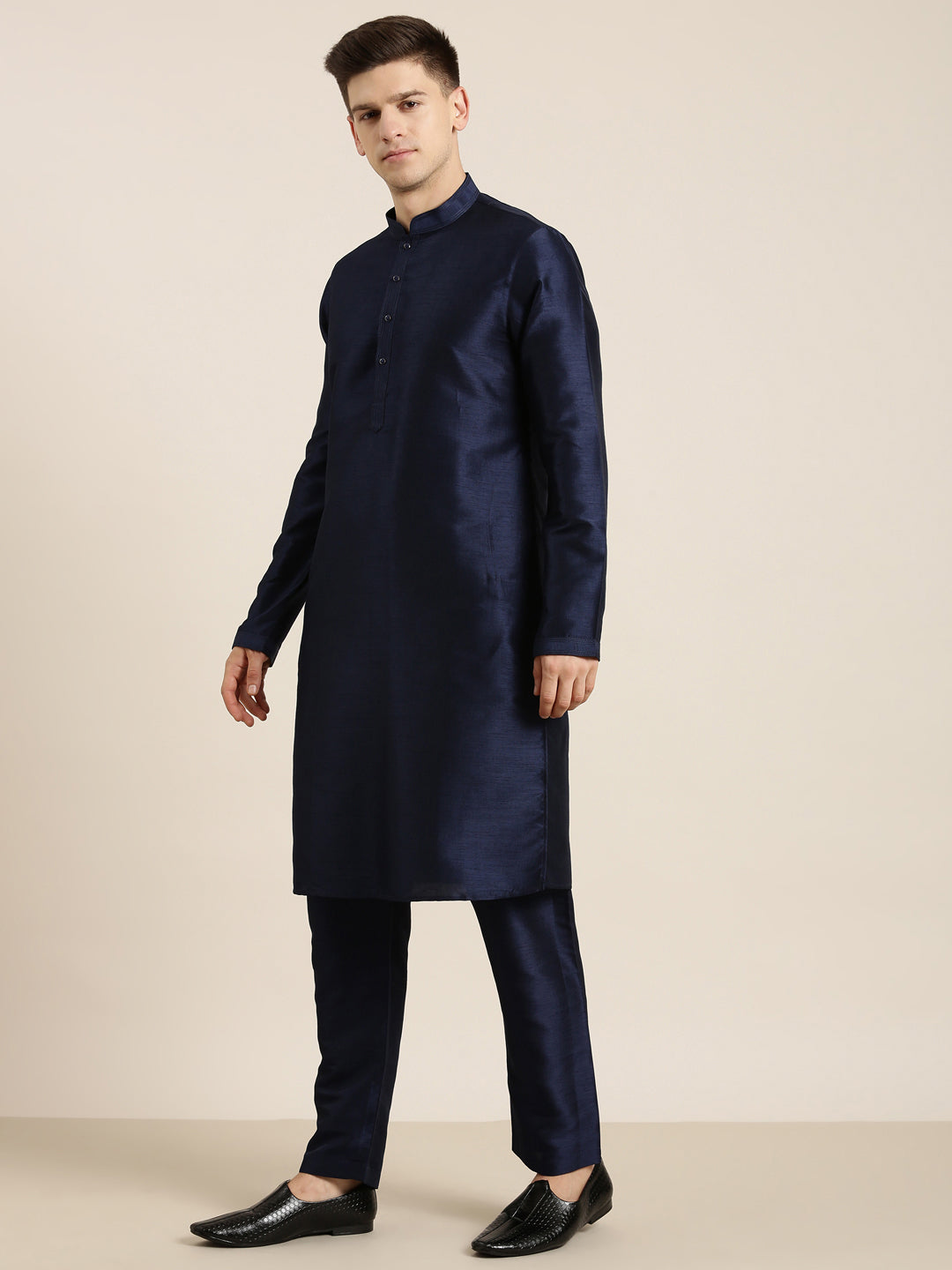 Navy Embroidered Jacket Kurta Set