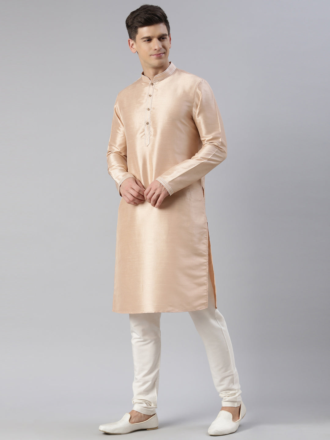 Cream Peach Jacquard Jacket with Peach Kurta Set