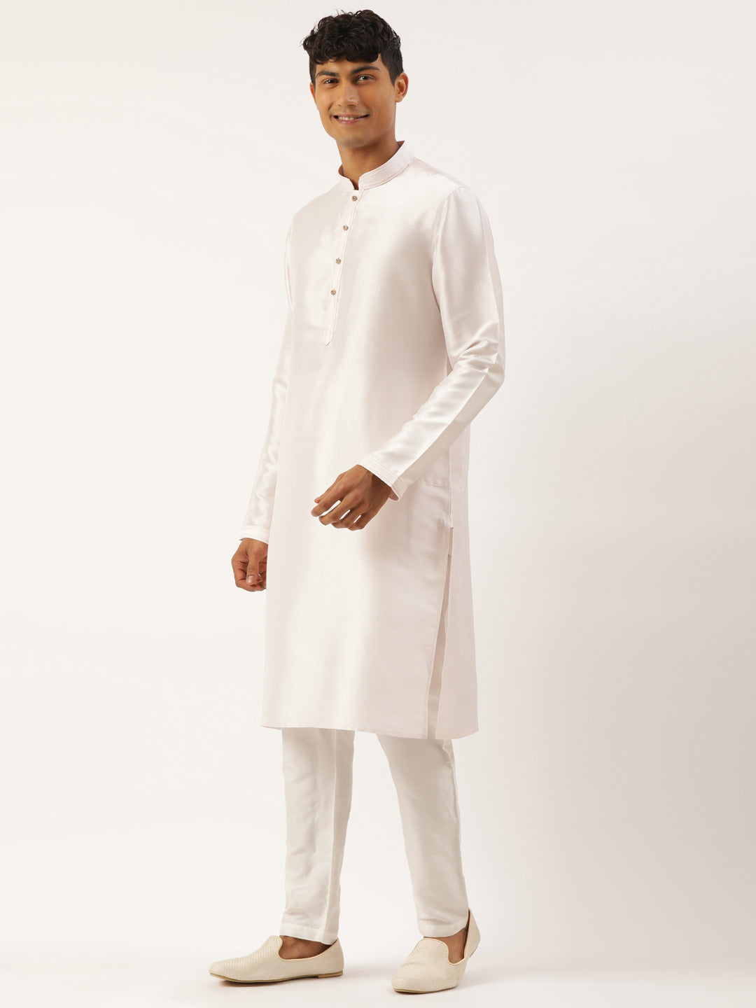 White Multi Color Embroidered Jacket Kurta Set