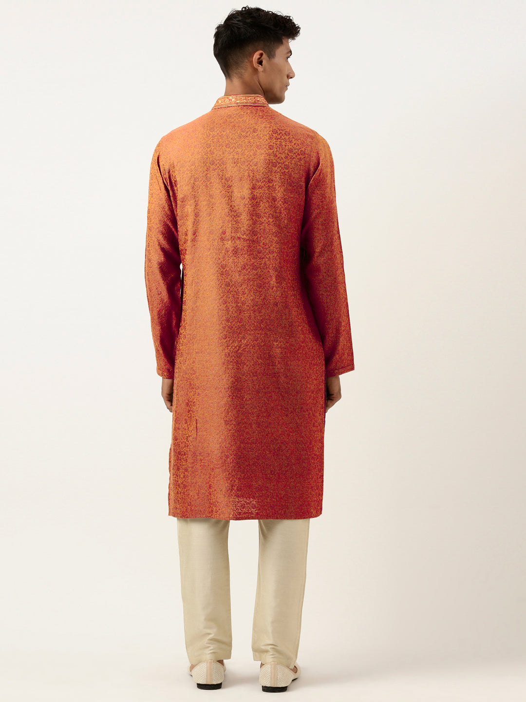 Rust Brown Jacquard Embroidered Kurta Set