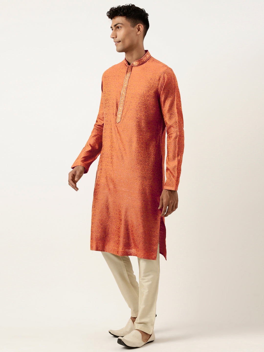 Rust Brown Jacquard Embroidered Kurta Set