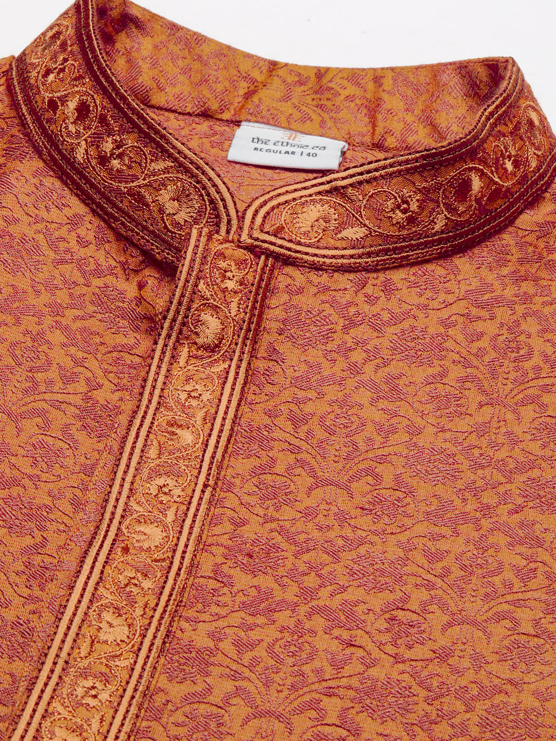 Rust Brown Jacquard Embroidered Kurta Set