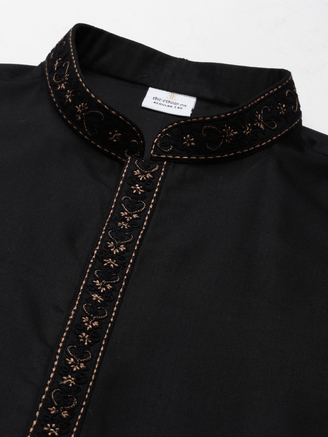 Black Cotton Dori Embroidery Kurta Set