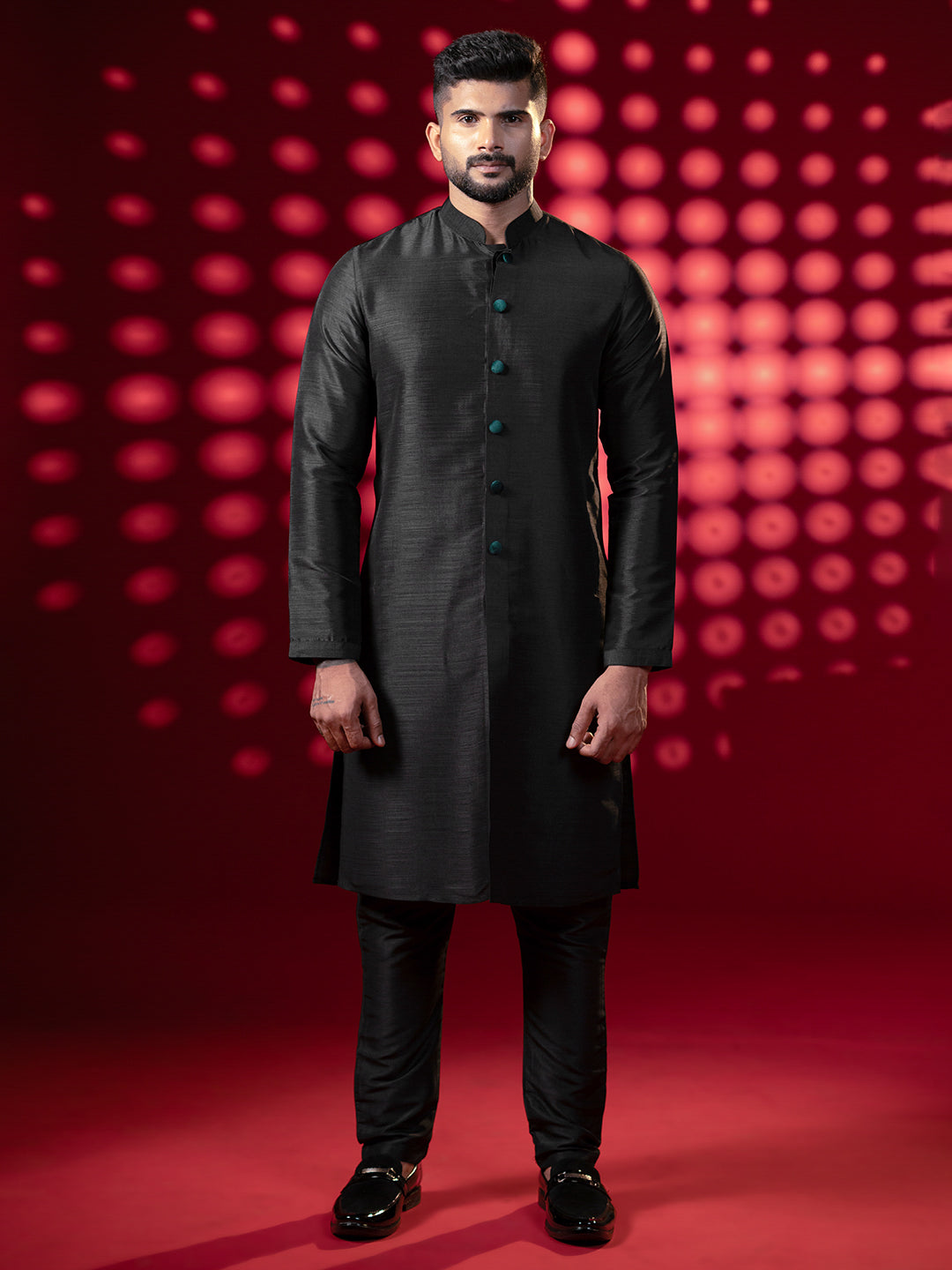 Bottle Green Lazer Cut Jacket Kurta Set