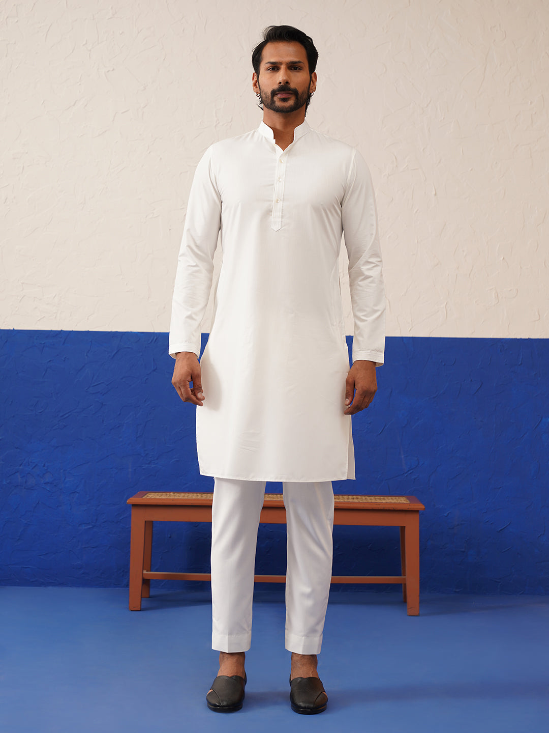 White Cotton Embroidered Jacket Kurta Set