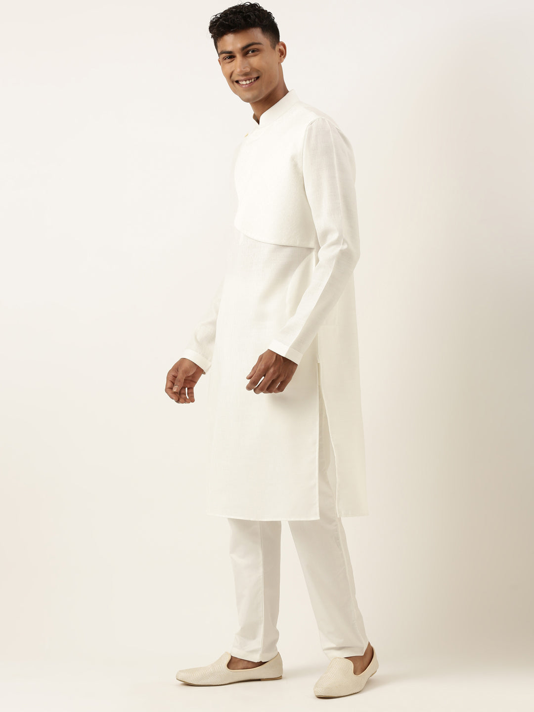 Off White Layered Style Cotton Kurta Set