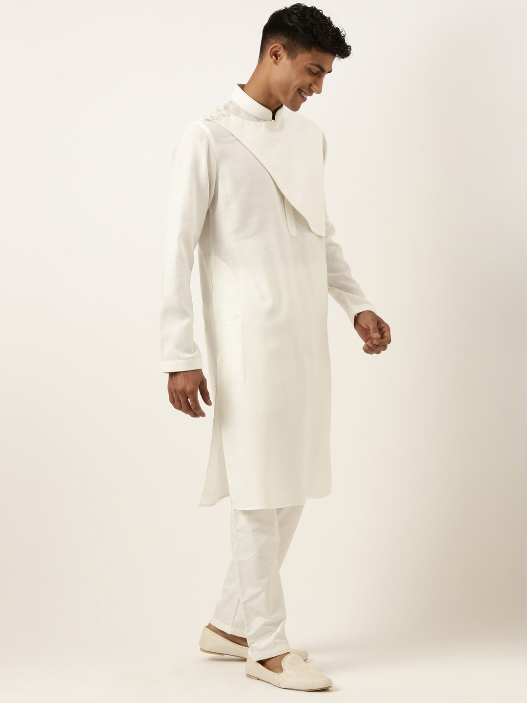 Off White Layered Style Cotton Kurta Set