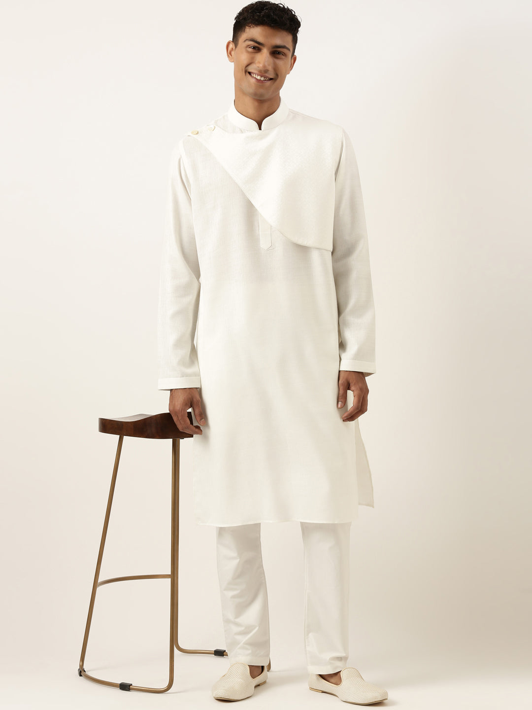 Off White Layered Style Cotton Kurta Set