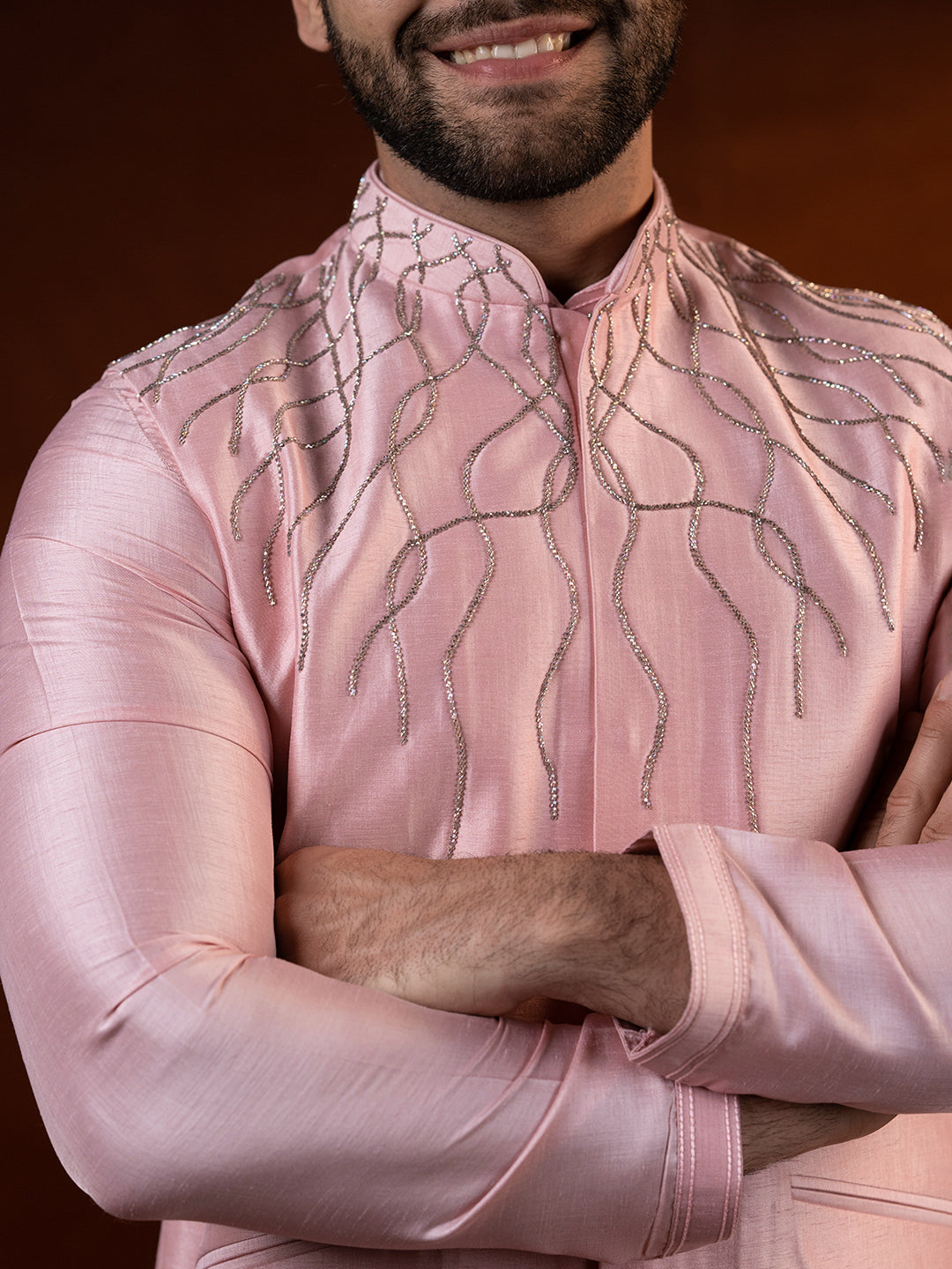 Pink Embroidered Jacket Kurta Set