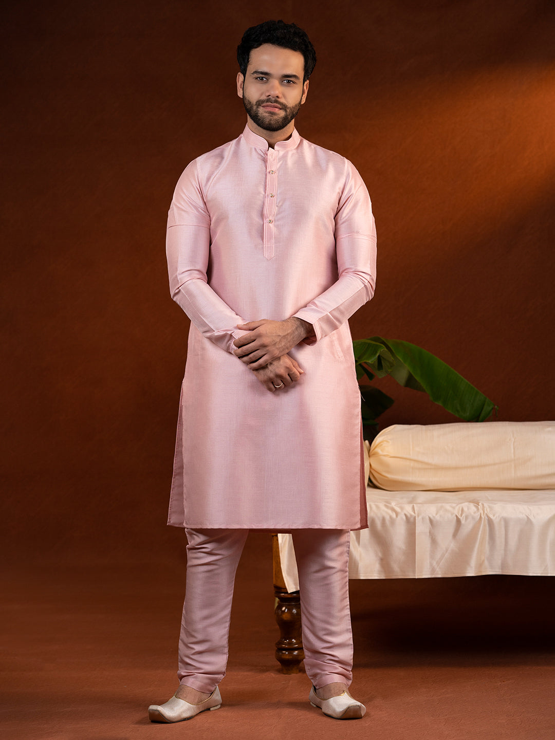 Pink Embroidered Jacket Kurta Set