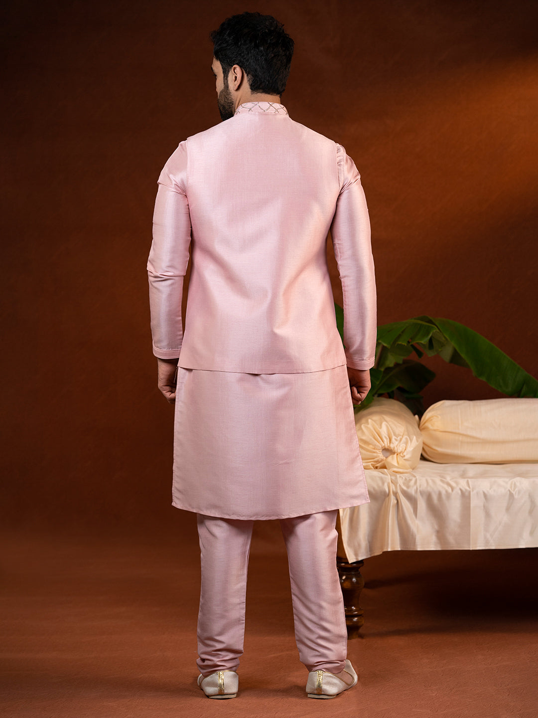 Pink Embroidered Jacket Kurta Set