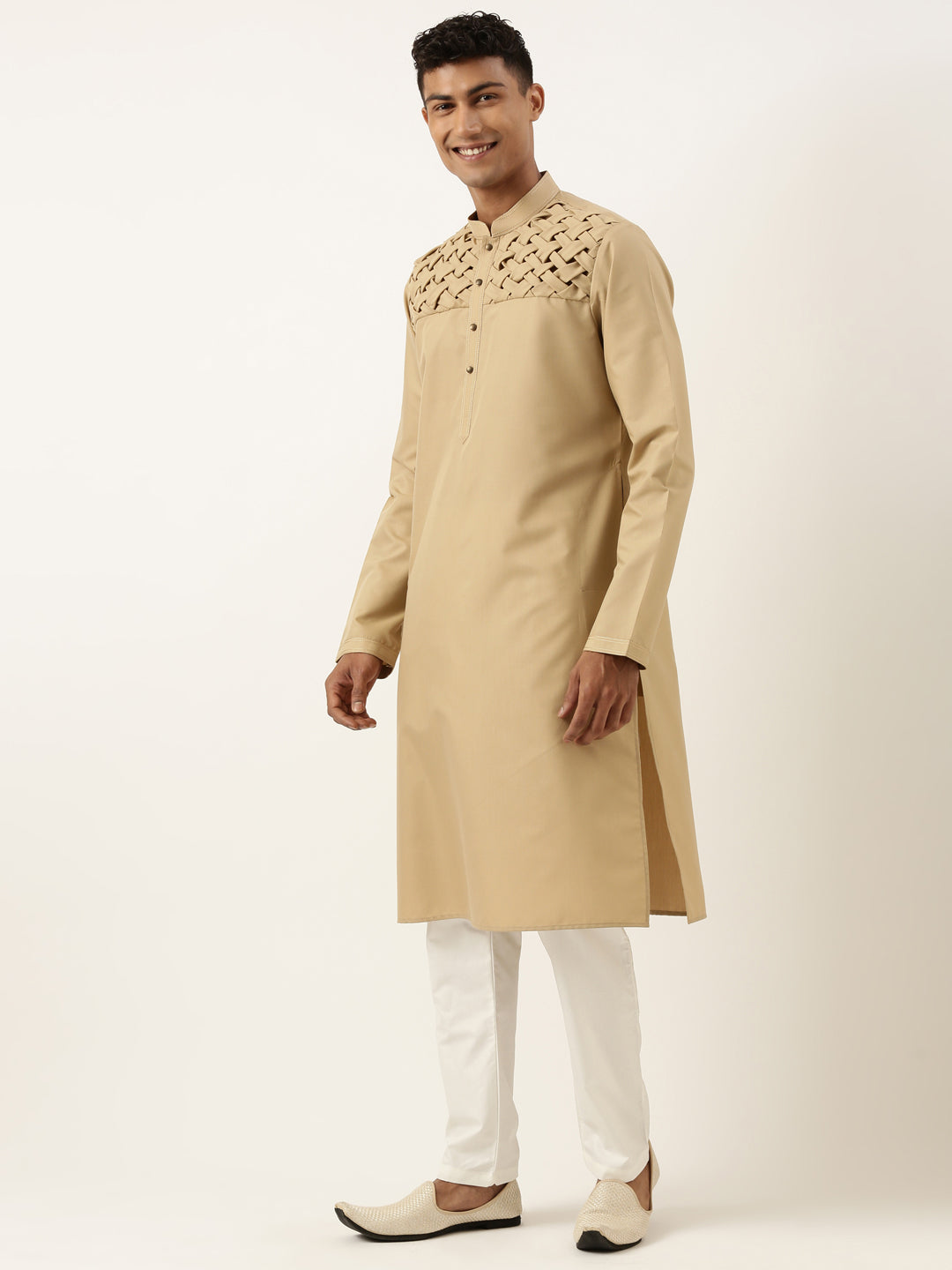 Beige Smocking Kurta Set