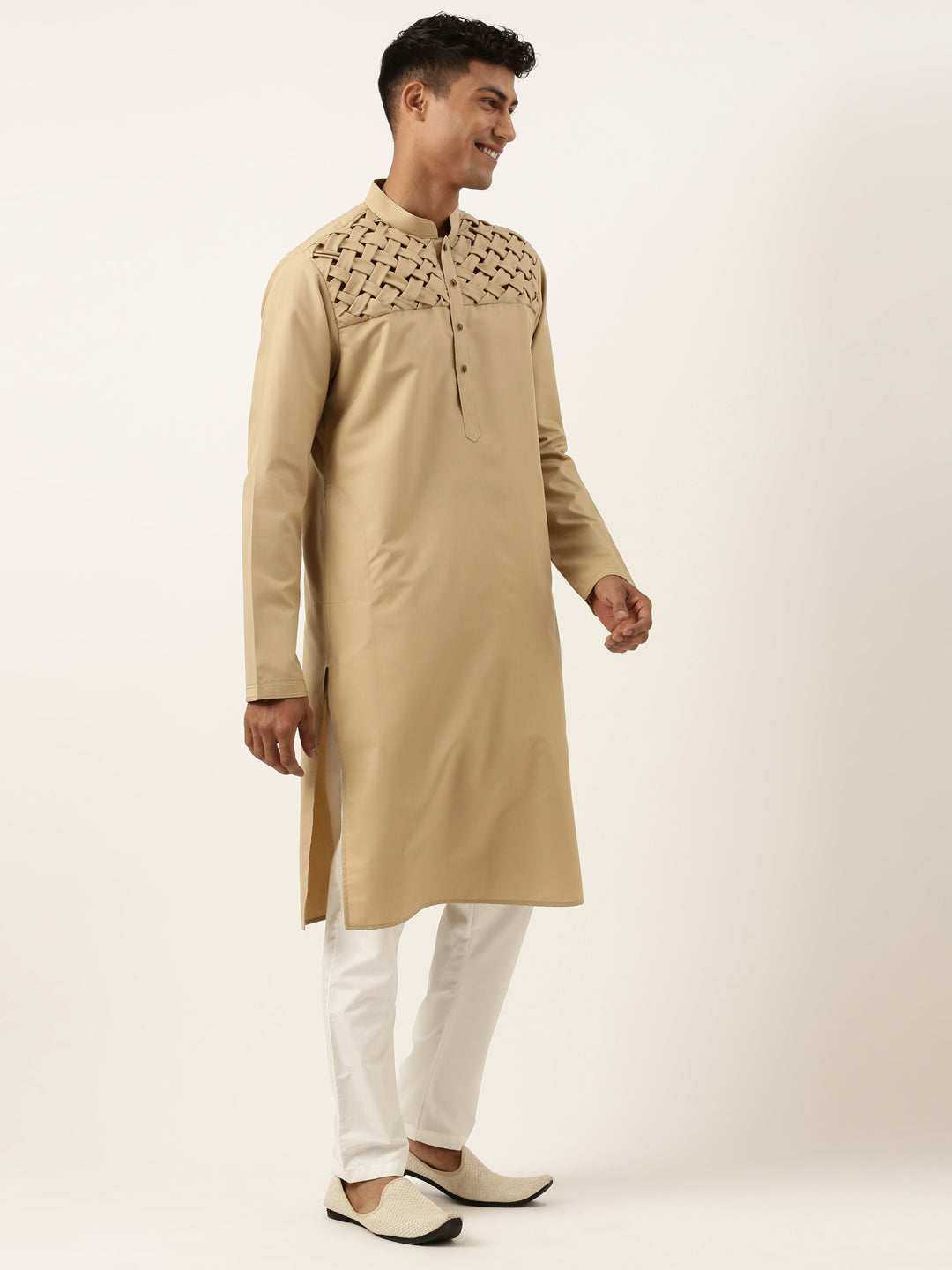 Beige Smocking Kurta Set