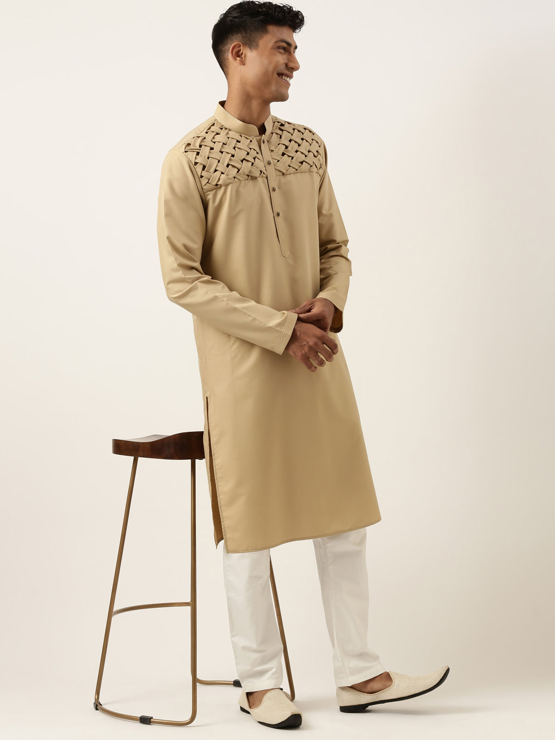 Beige Smocking Kurta Set