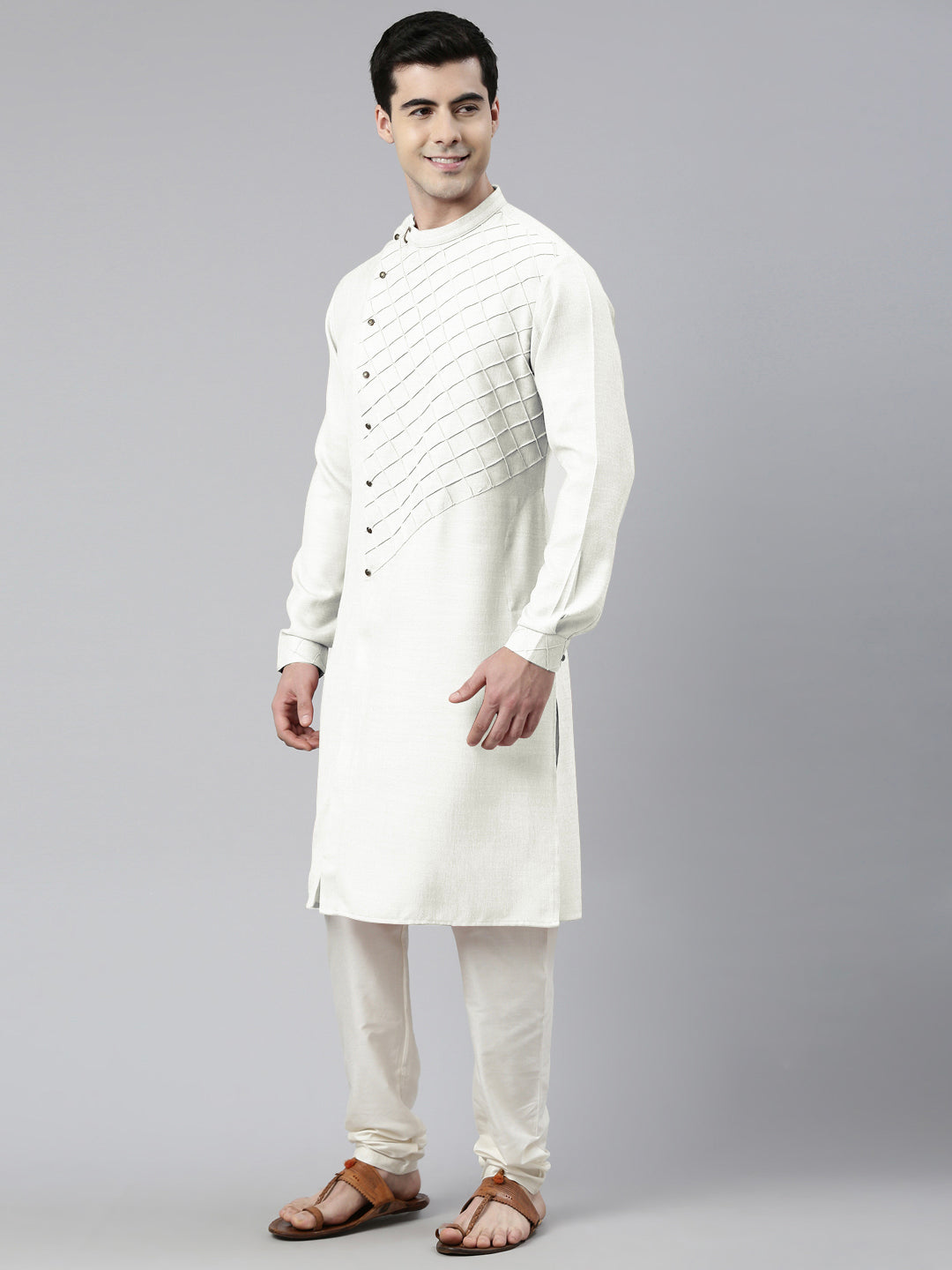 Off White Angrakha Kurta Set