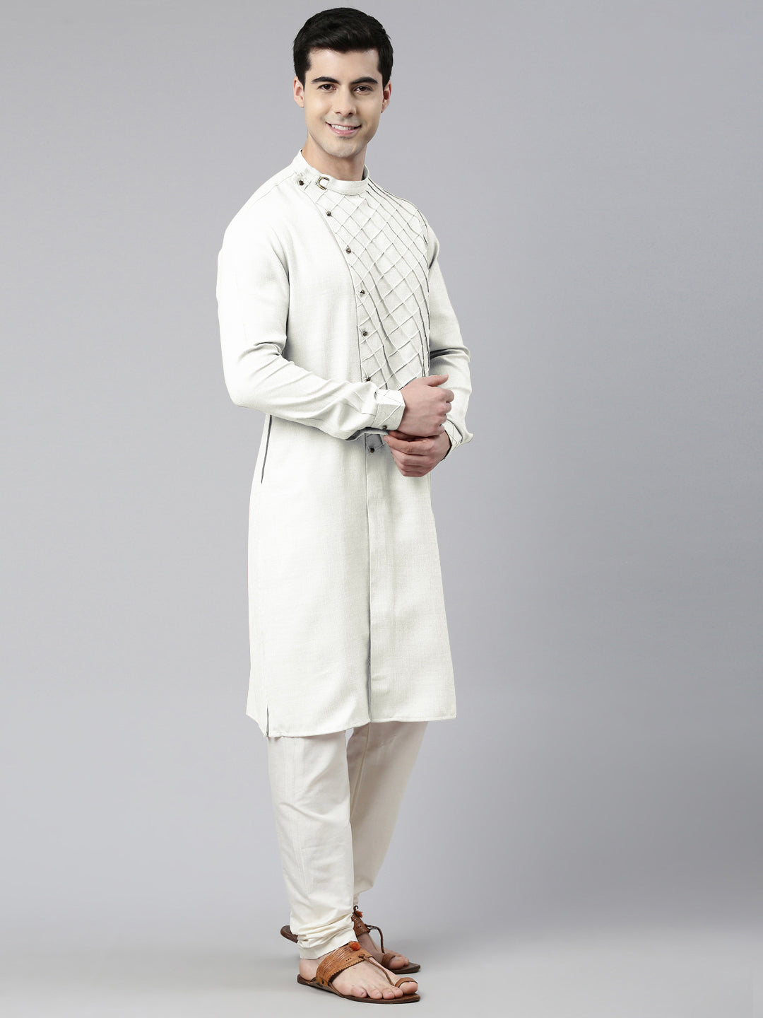 Off White Angrakha Kurta Set