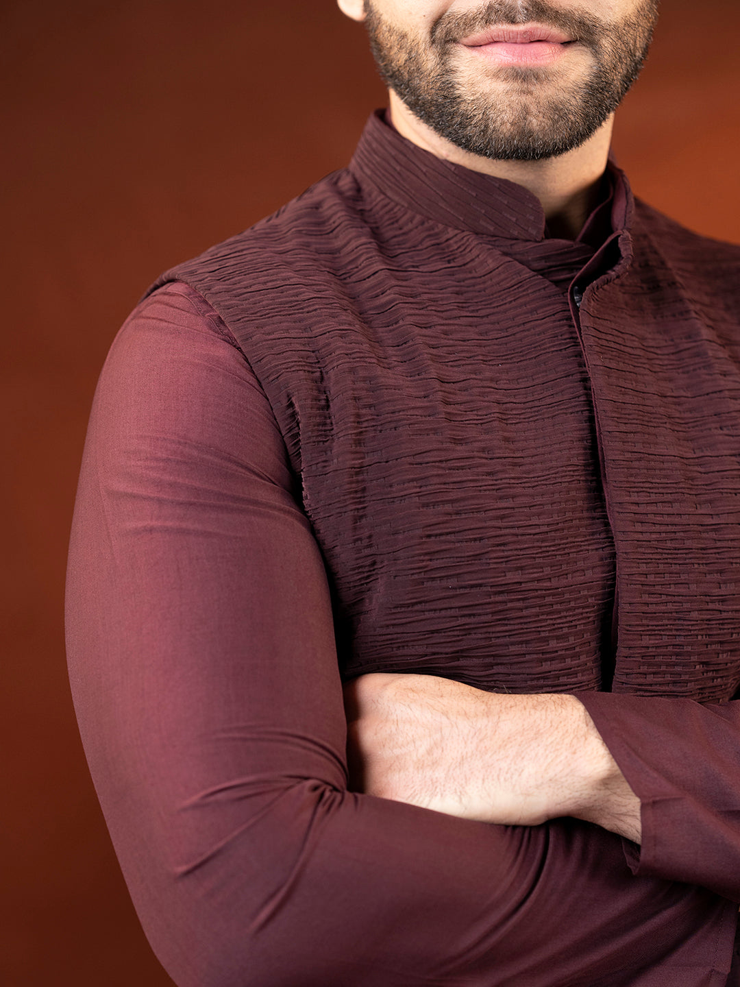 Wine Jacket Kurta Set