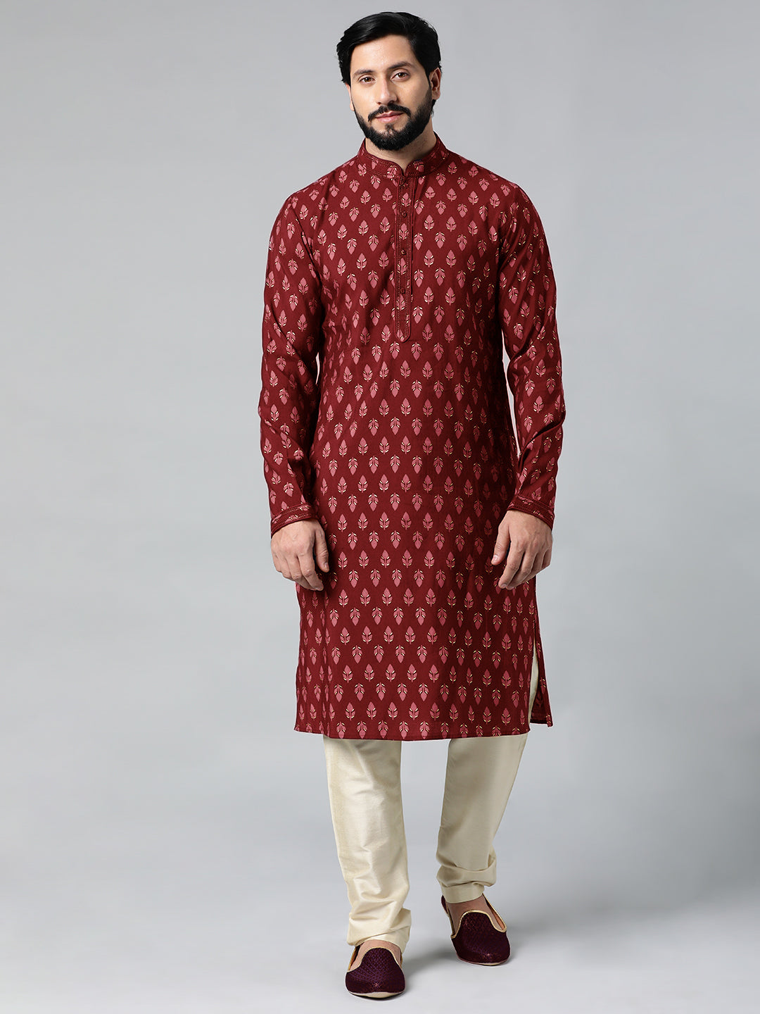 Red Block Printed Kurta Set