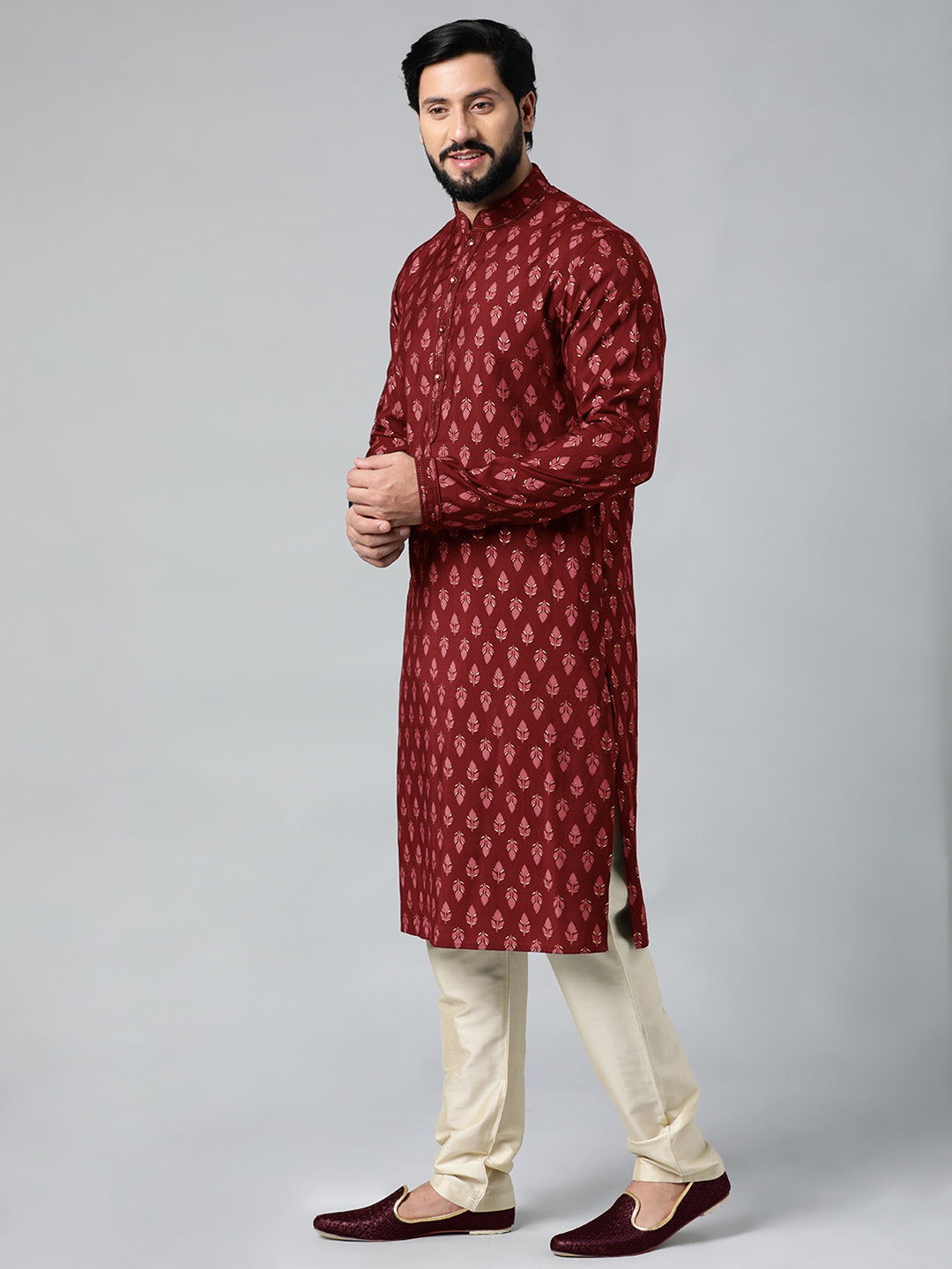 Red Block Printed Kurta Set