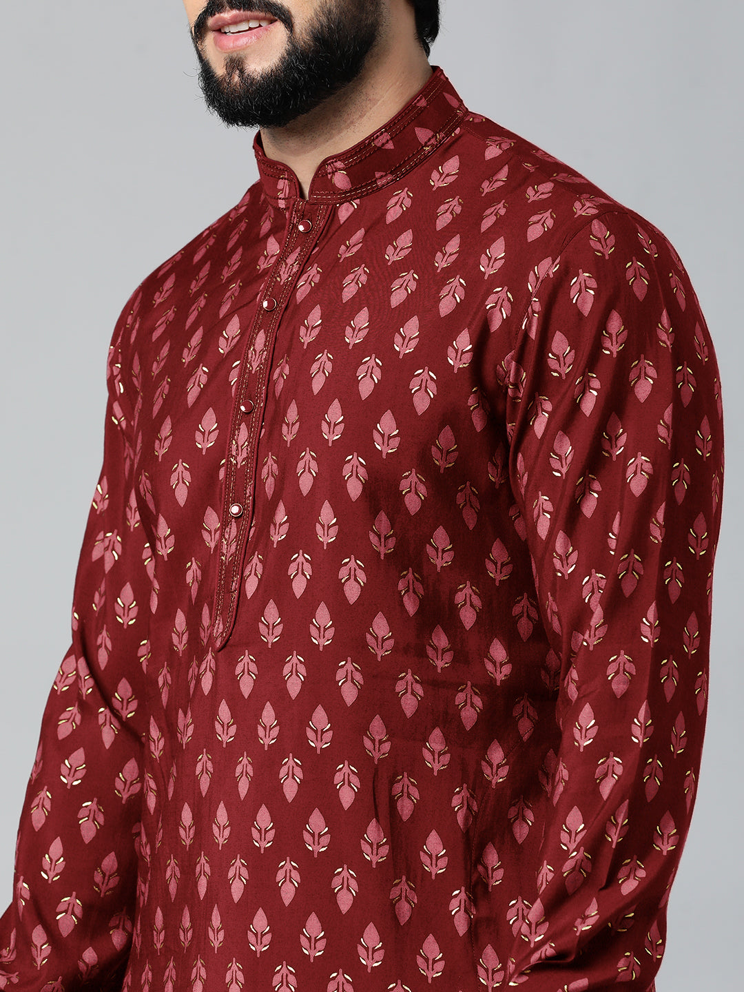 Red Block Printed Kurta Set