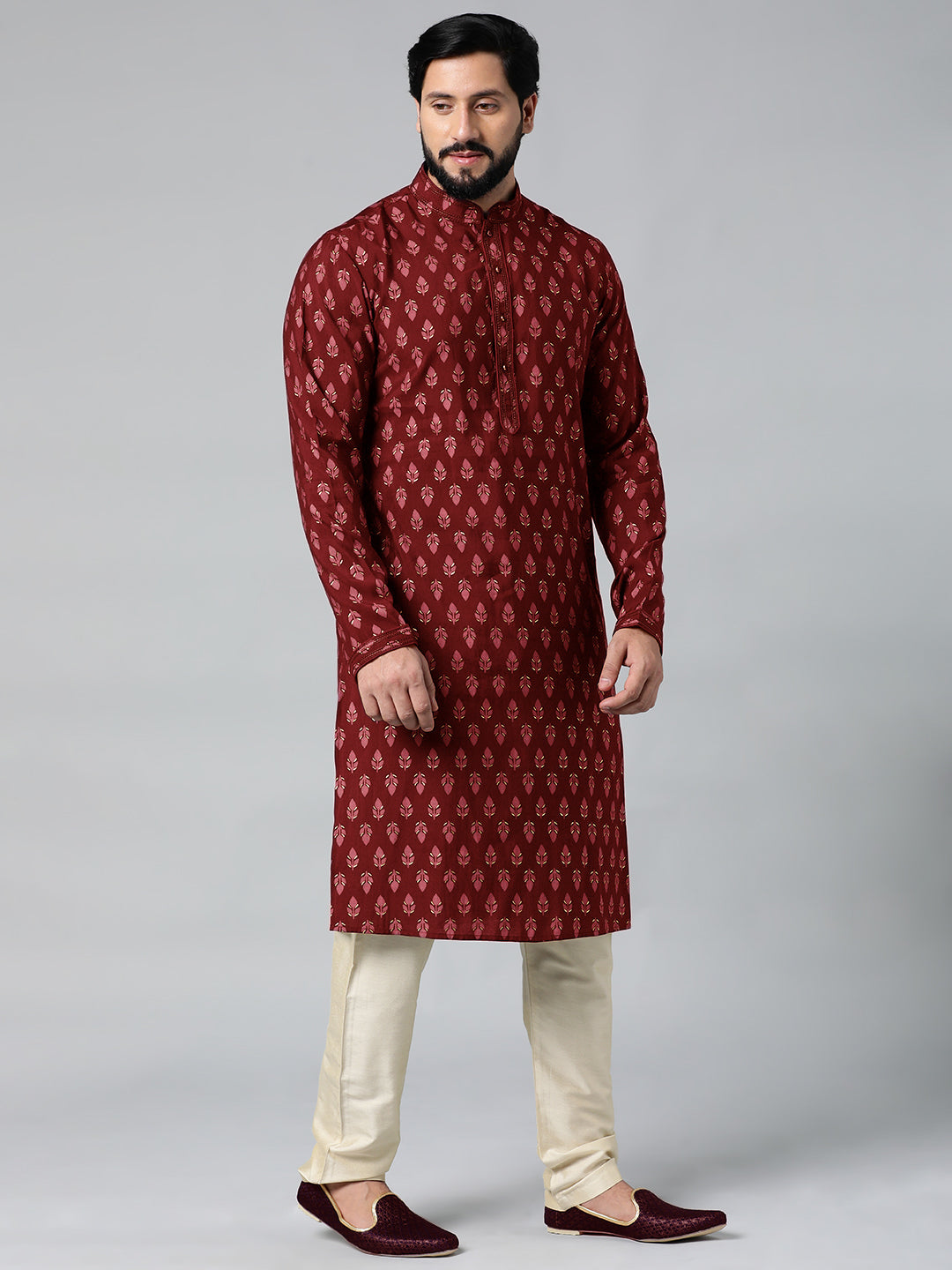 Red Block Printed Kurta Set