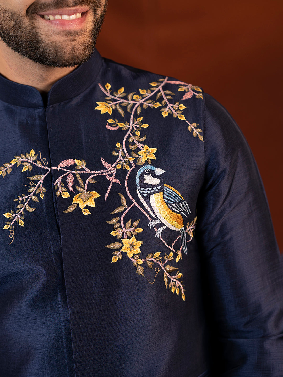 Blue Embroidered Jacket Kurta Set