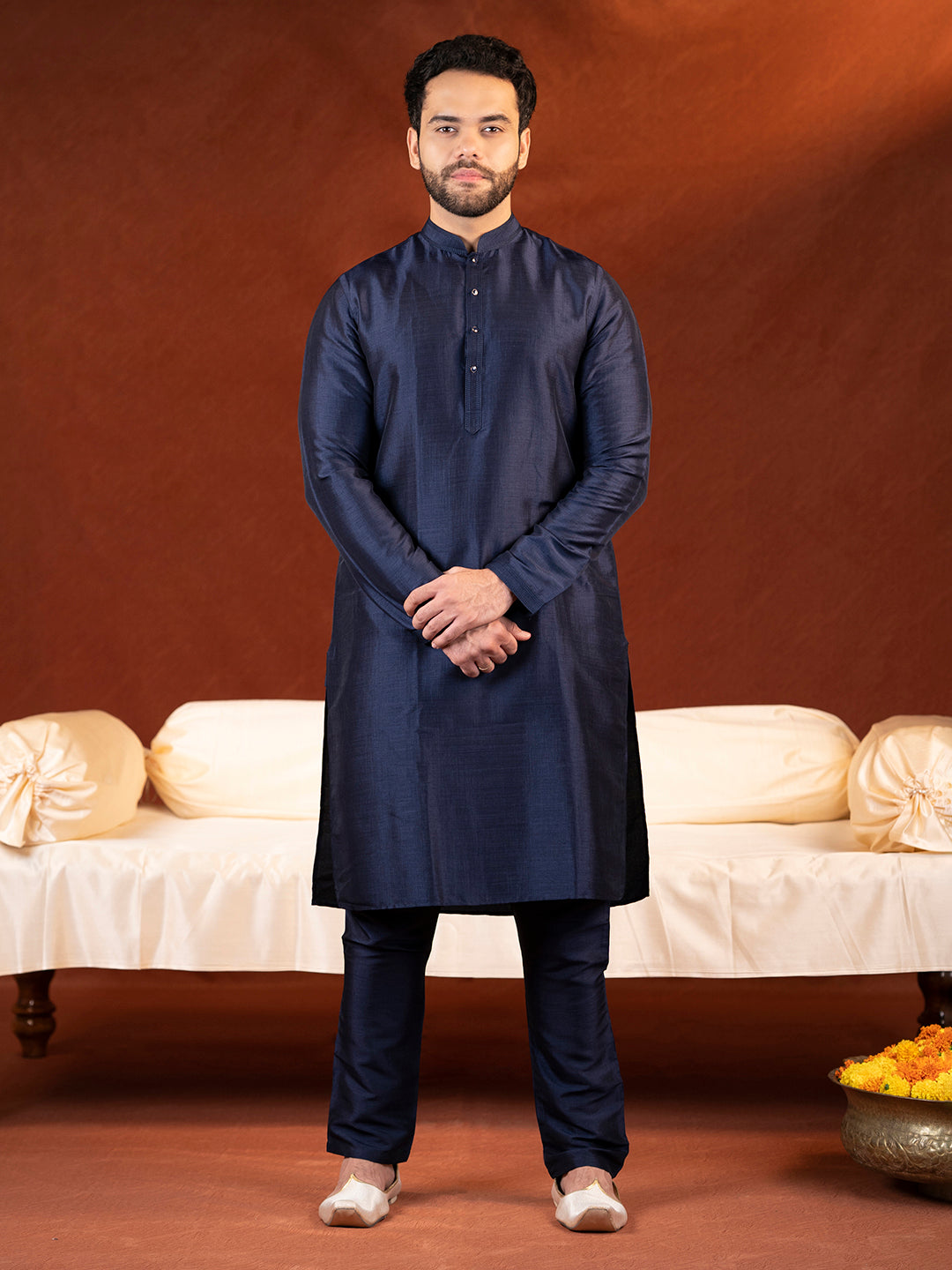 Blue Embroidered Jacket Kurta Set