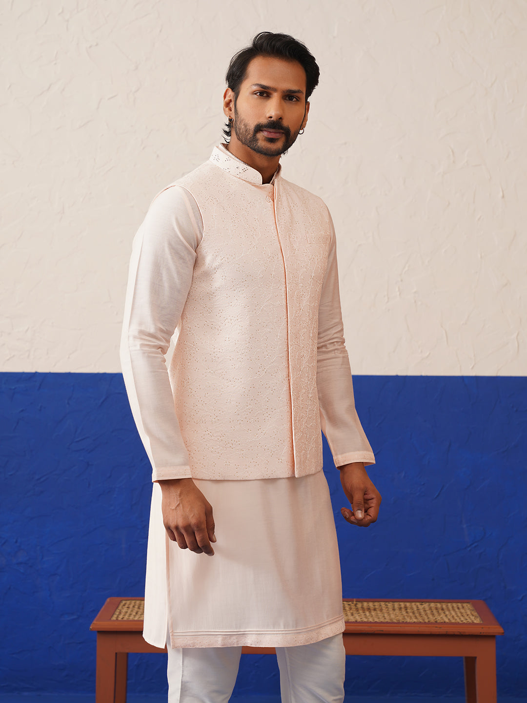 Light peach colour bundi kurta set