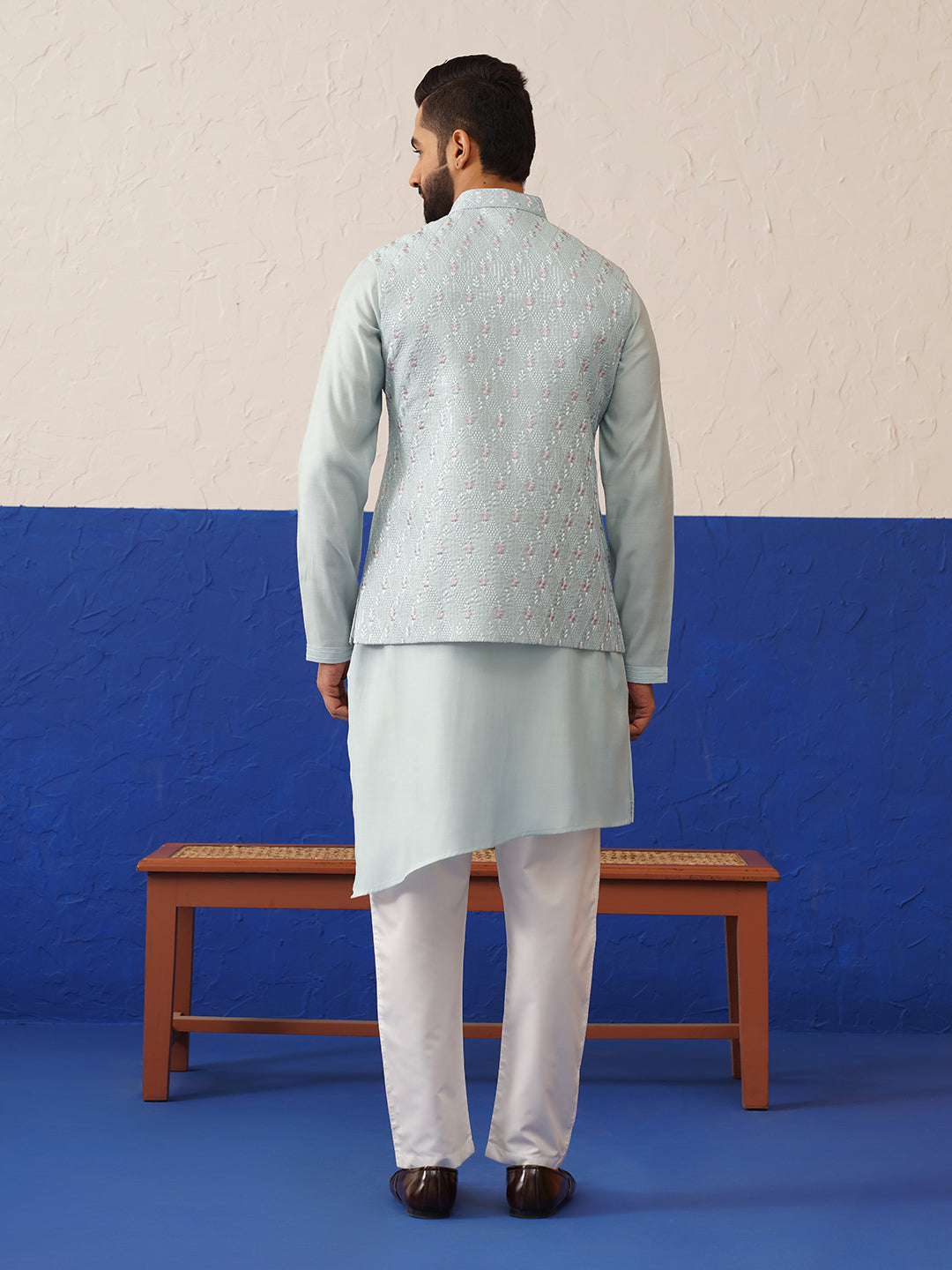 Ivory Grey Embroidered Jacket Kurta Set