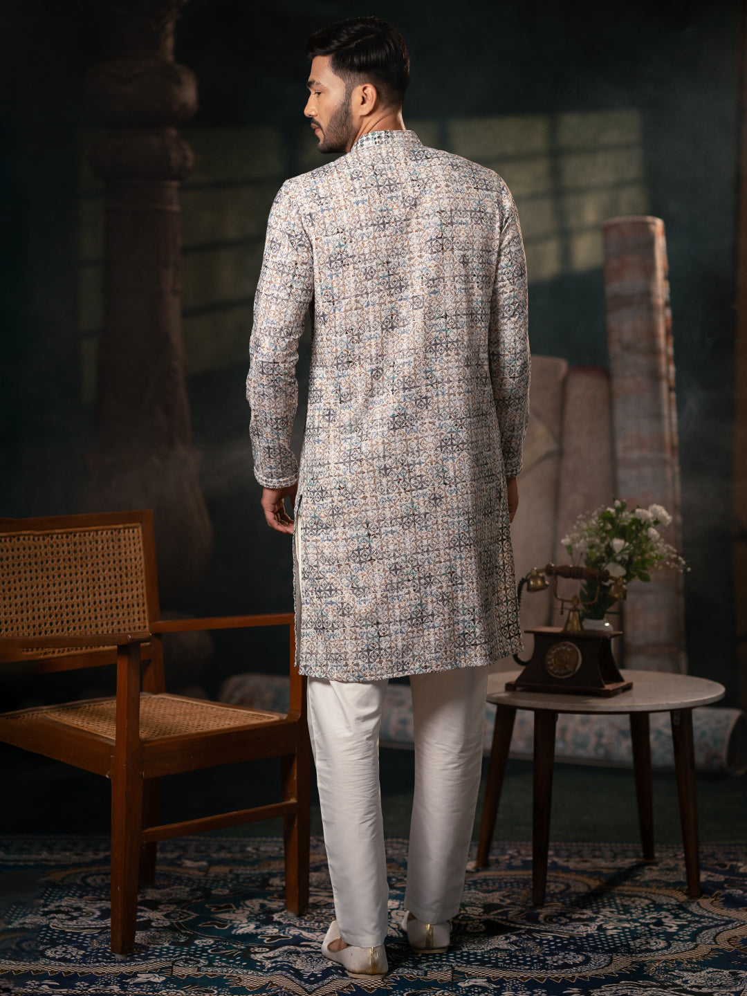 Grey printed Chikankari Kurta set