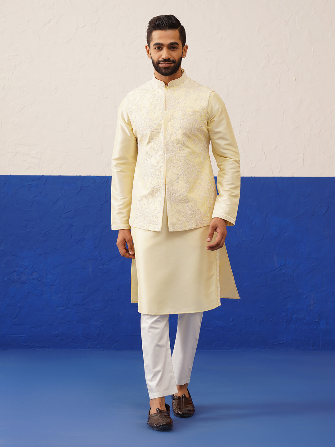 Lemon Yellow bundi kurta set